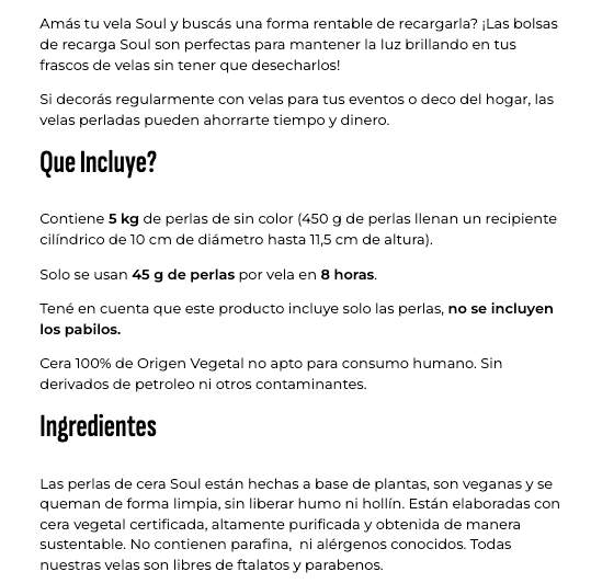 VELAS EN PERLAS BLANCA 5KG SOUL CANDLE