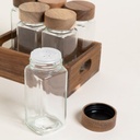 SET X 6 ESPECIEROS DE VIDRIO CON MADERA DE ACACIA