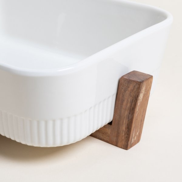 FUENTE RECTANGULAR PARA HORNO CON BASE DE ACACIA 30X20 CM