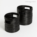 CANASTOS SET X 2 RATTAN G:25X25,5CM C:21,5X22CM NEGRO