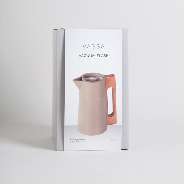 JARRA TERMICA BEIGE ASA MADERA 1500 ML VASSA HOME