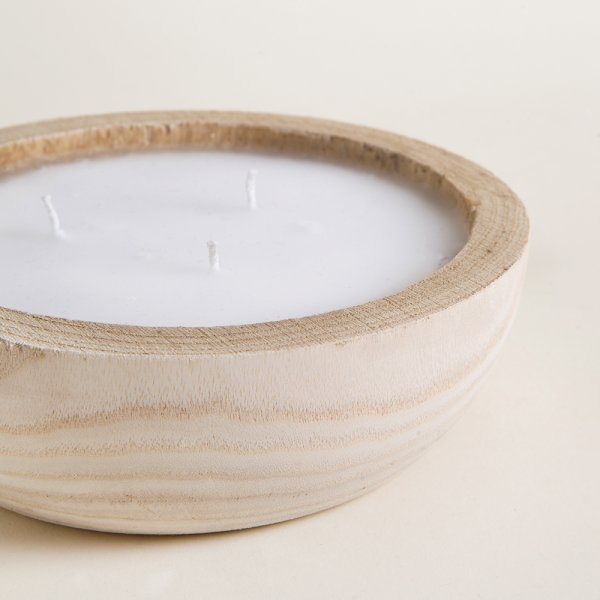 VELA REDONDA CON BASE DE MADERA DE PAULOWNIA LEORA