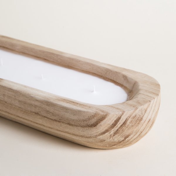 VELA OVAL CON BASE DE MADERA DE PAULOWNIA LEORA 50