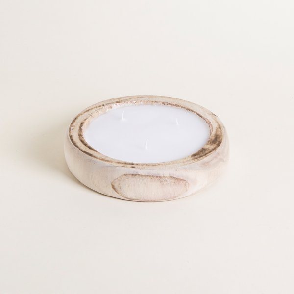 VELA REDONDA CON BASE DE MADERA DE PAULOWNIA LEORA