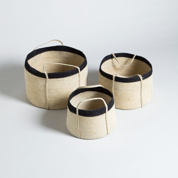 SET X 3 CANASTOS CILINDRICOS KANPUR BLACK 23X32 / 20X28 / 18X23 CM VASSA HOME