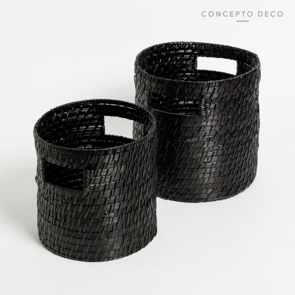 CANASTOS SET X 2 RATTAN G:25X25,5CM C:21,5X22CM NEGRO