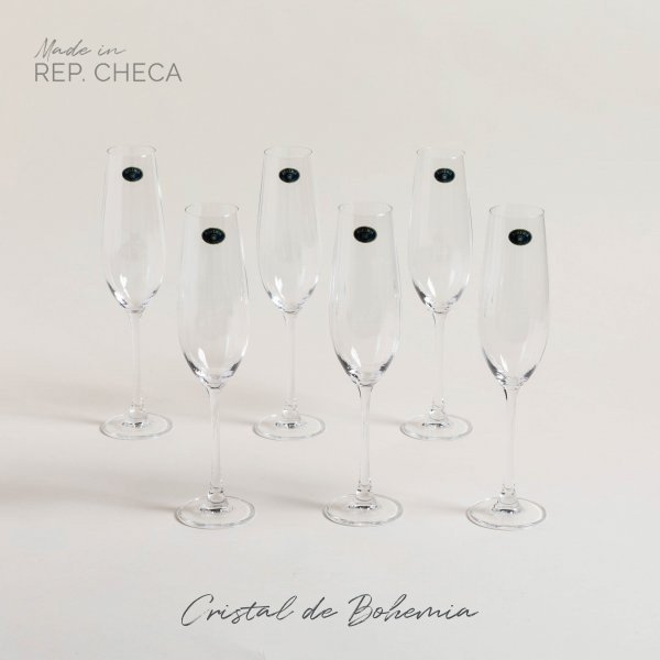 SET X 6 COPAS DE CHAMPAGNE CRISTAL DE BOHEMIA COLU