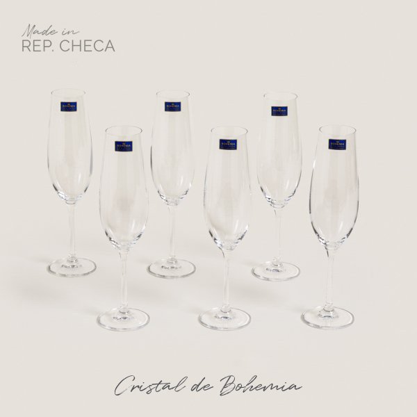 SET X 6 COPAS DE CHAMPAGNE CRISTAL DE BOHEMIA SARA