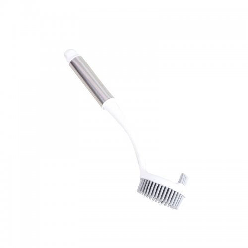 [2561465] Cepillo De Cocina Redondo Blanco Con Gris Con Mango De Acero 5X6,5X26Cm De Silicona