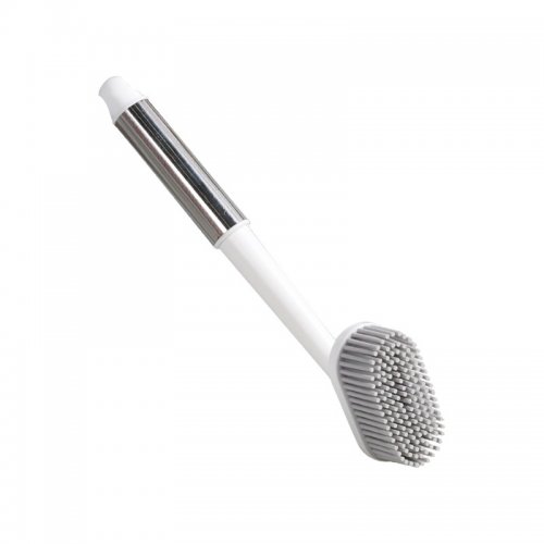 [2561466] Cepillo De Cocina Oval Blanco Con Gris Con Mango De Acero 7 X4 X 23Cm De Silicona