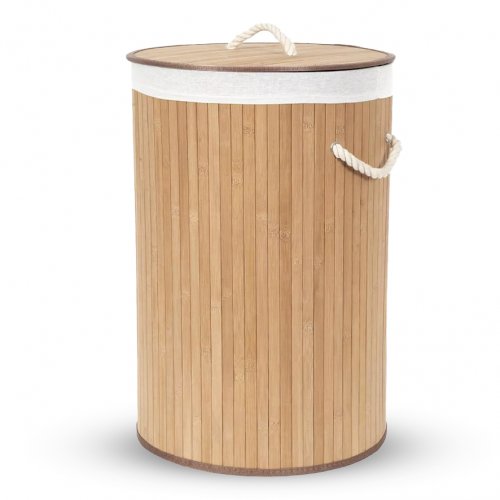 Cesto Para Ropa Redondo Beige De 36,5X50,5Cm De Bamboo