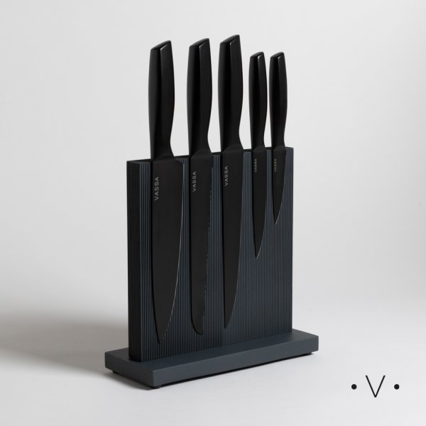 Taco Imantado Grey X 5 Cuchillos Acero Black Vassa Home