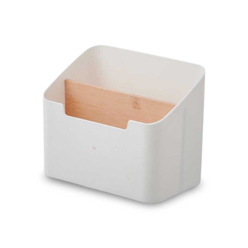[256057] Organizador De Baño Con Dos Divisiones Blanco Con Bamboo 14,5X9X11,7Cm