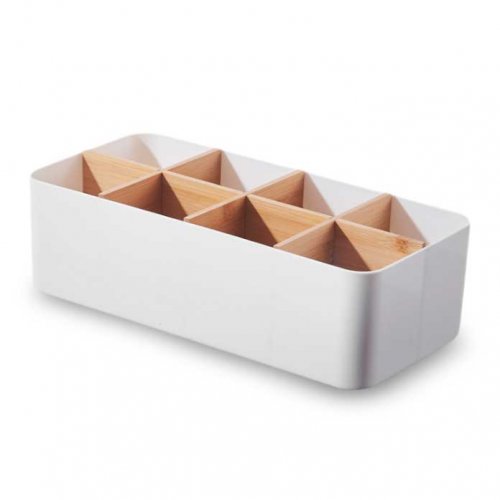 [256058] Organizador De Baño Con 8 Divisiones Blanco Con Bamboo 27X12,8X7,9Cm