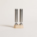 Set De Salero Y Pimentero Automatico Acero Base Madera