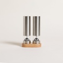 Set De Salero Y Pimentero Automatico Acero Base Madera