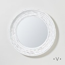 Espejo Redondo Chico Off White Wood 60 Cm Vassa Home