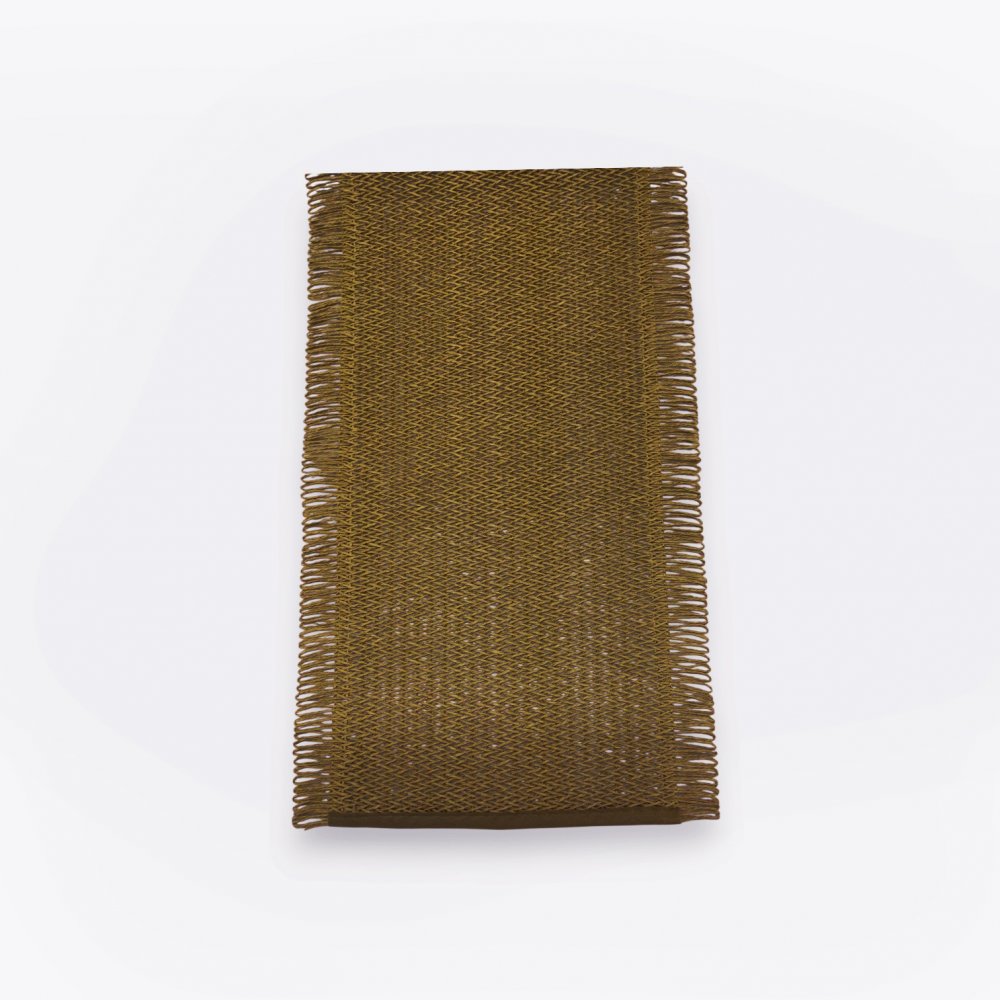 CAMINO TRAMADO CON FLECOS LATERALES BEIGE OSCURO/NATURAL 30X180CM DE FIBRA