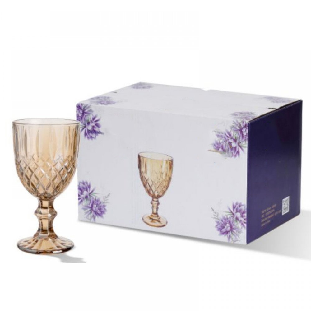 SET X6 COPAS DORADAS CON ROMBOS Y ÓVALOS 240ML 8X15CM DE VIDRIO