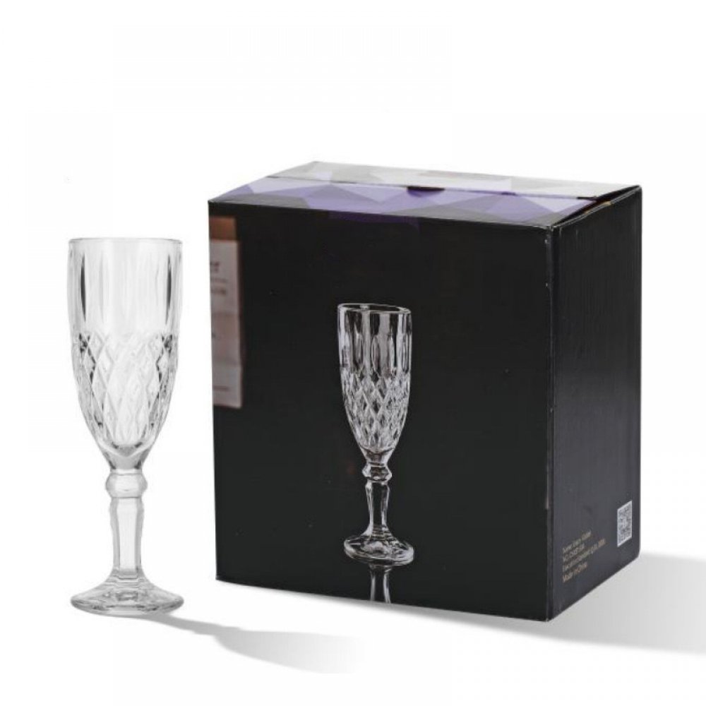 SET X6 COPAS DE CHAMPAGNE TRANSPARENTES CON ROMBOS Y ÓVALOS