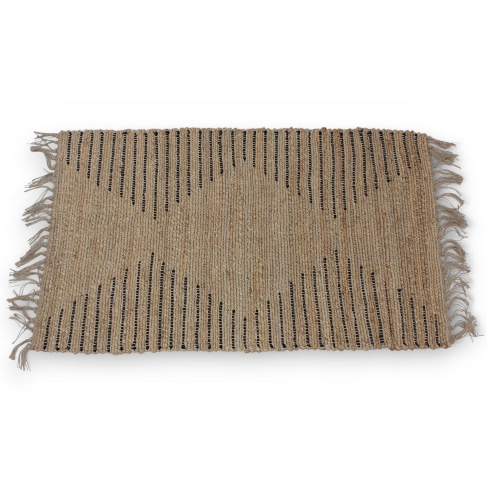 [380282] Alfombra 70 X 120 Cm Yute Y Ribetes Algodón Negro