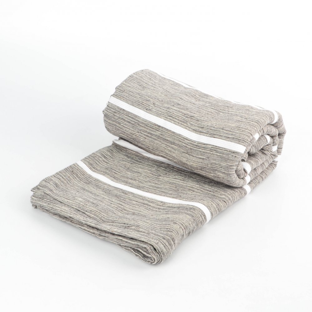 [380464] Colcha 225 X 250 Cm Tramada Gris Con Rayas Blancas