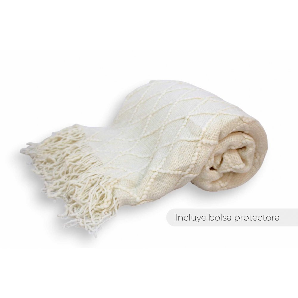 Manta 130 X 170 Cm Lisa Trama Rombo Grande Blanco