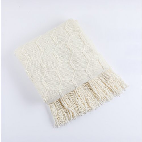 [380300] Manta 130 X 170 Cm Lisa Trama Hexágonos Blanca