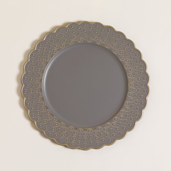 [4113736] Plato De Sitio Grey & Gold Flores 33 Cm