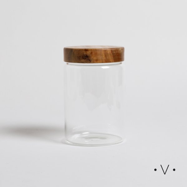 FRASCO REDONDO CON TAPA DE MADERA DE ACACIA 1100 ML VASSA HOME