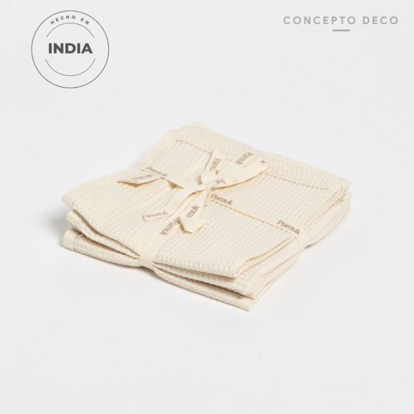Set X 4 Servilletas Pamuk Micro Waffle Crudo 30X30Cm