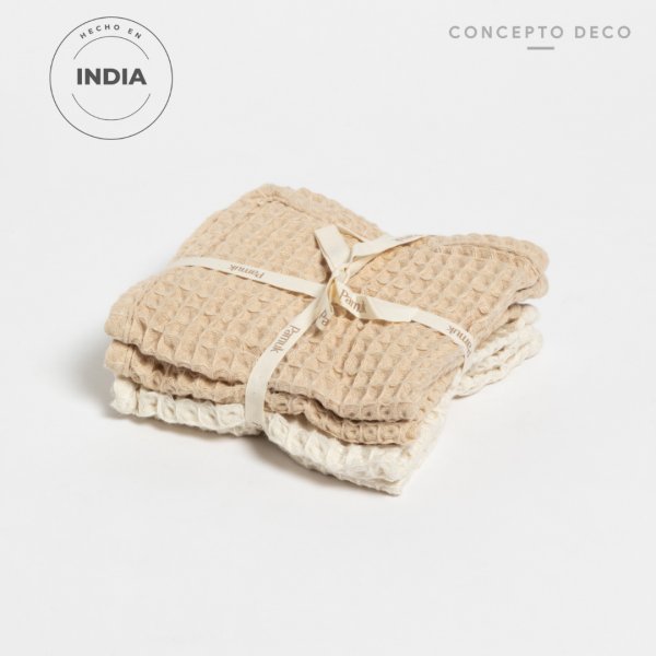 SET X 4 TOALLA ROSTRO PAMUK WAFFLE ARENA Y CRUDO 30X30CM