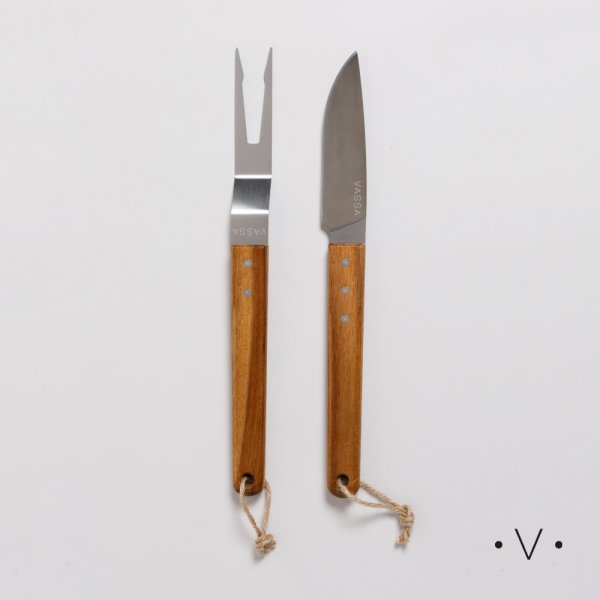 [4113933] Set De Asado De Acero Inoxidable Y Madera De Acacia Vassa Home