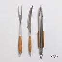 Set De Asado Y Pinza De Acero Inoxidable Y Madera De Acacia Vassa Home