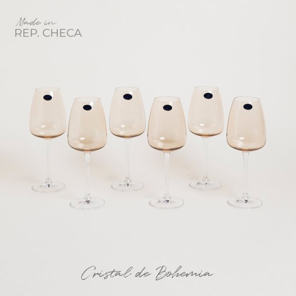 SET X 6 COPAS DE CRISTAL DE BOHEMIA ANSER BROWN 440 ML
