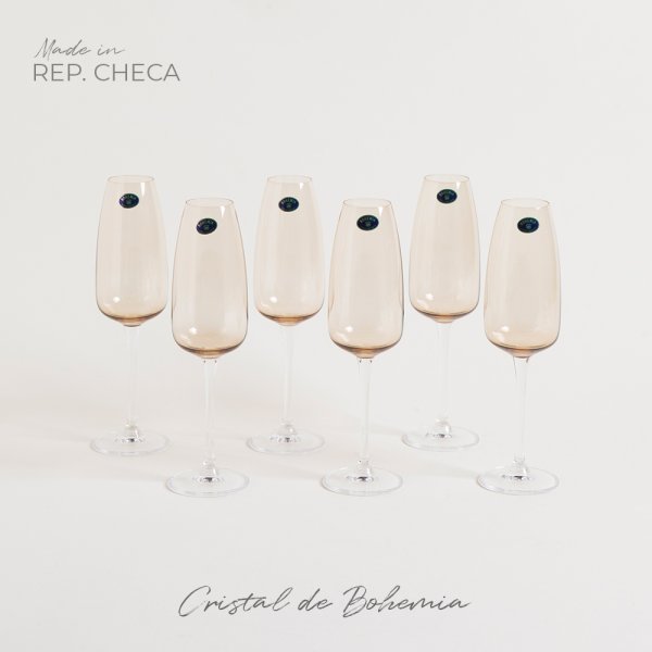 SET X 6 COPAS DE CHAMPAGNE DE CRISTAL DE BOHEMIA ANSER BROWN 160 ML