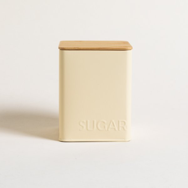 [4114072] Lata Cuadrada Tapa Bamboo Cream Sugar 11X11X14 Cm