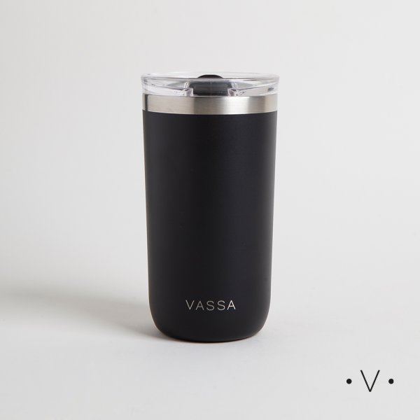 [4114118] VASO TERMICO DE ACERO INOXIDABLE NEGRO 470ML VASSA HOME