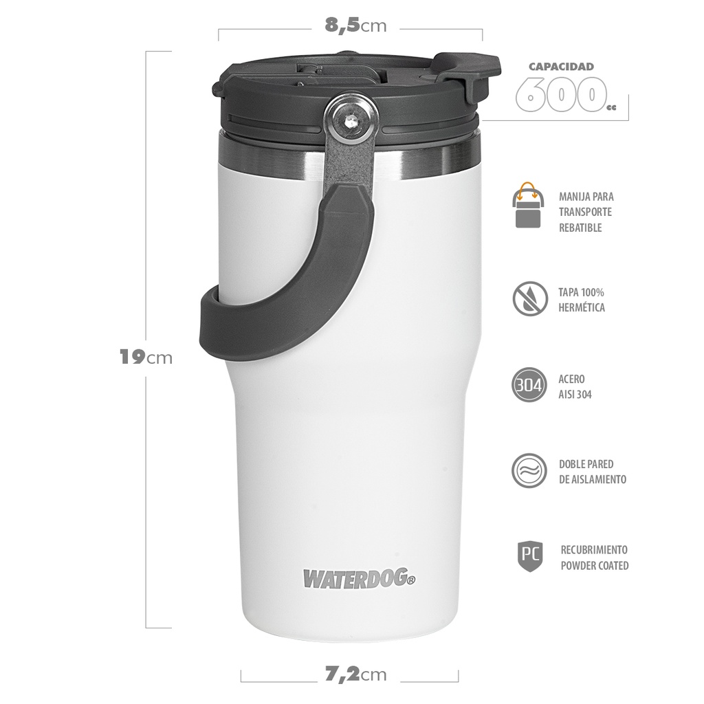 [401164] Vaso Doble Pared 600 Zumo 600Cc Blanco Waterdoog