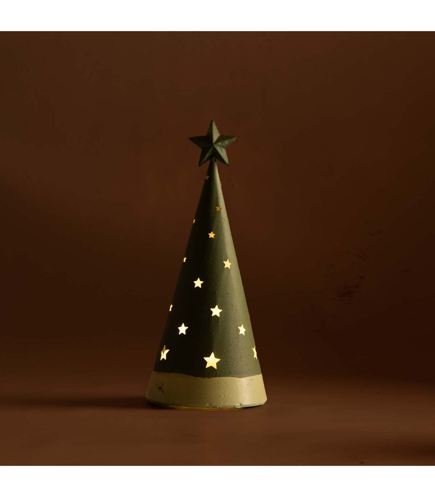 HOM ADORNO DE PINO VERDE CON ESTRELLAS CON LUZ 25 CM ALPARAMIS
