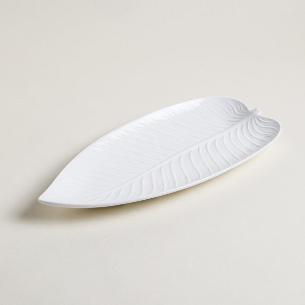 Bandeja De Porcelana Hoja Blanco 39X18 Cm