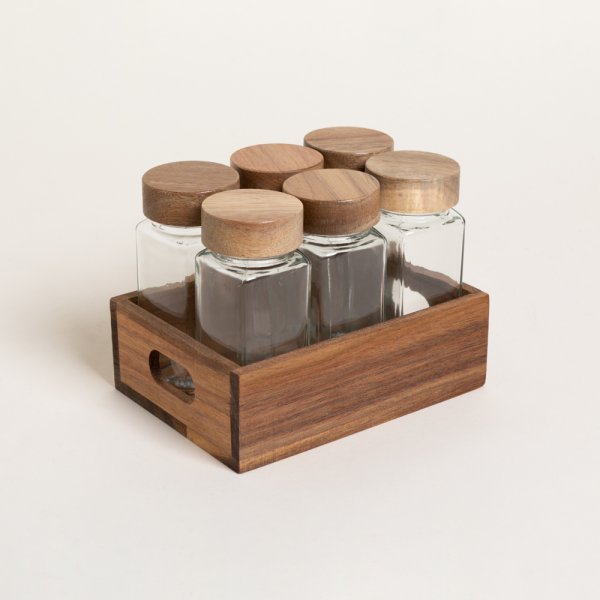 Set X 6 Especieros De Vidrio Con Madera De Acacia