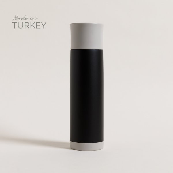 [4114262] Termo De Acero Inoxidable Negro Tapa Plana Gris Claro 750 Ml