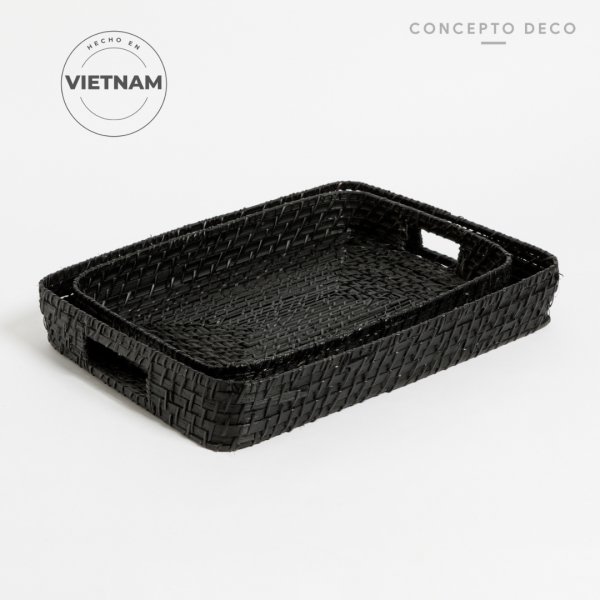 [1651054] Bandeja Set X 2 Rattan G:45X7Cm C:39X6Cm Negro