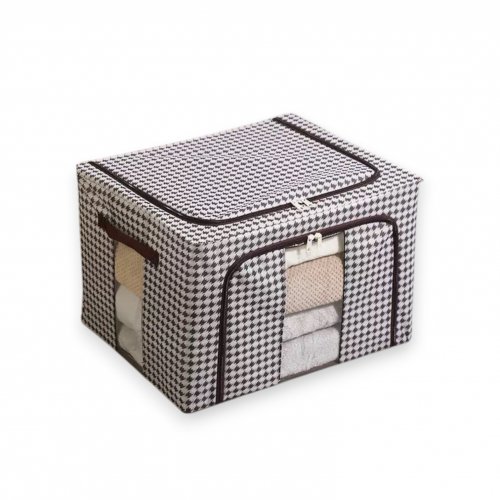 [2561730] Organizador Para Ropa Pied De Poule Con Visor Y Cierre, Asa Marrón Tela Poliéster 50X40X33Cm 66Lt