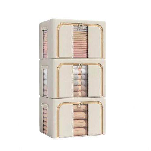 [2561731] Organizador Beige Para Ropa Con Visor Y Cierre Tela Poliéster 50X40X33Cm 66Lt