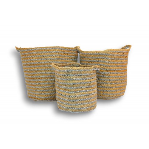 [380935] Set X 3 Canastos Yute Y Algodón Gris 30 X 30 / 25 X 25 / 20 X 20 Cm