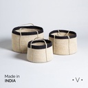 SET X 3 CANASTOS CILINDRICOS KANPUR BLACK 23X32 / 20X28 / 18X23 CM VASSA HOME