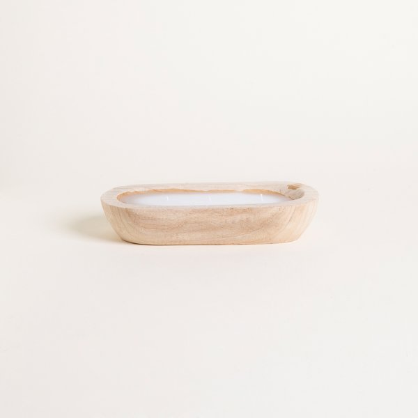 Vela Oval Con Base De Madera De Paulownia Leora 25 Cm