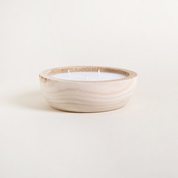 [4114907] Vela Redonda Con Base De Madera De Paulownia Leora 19 Cm